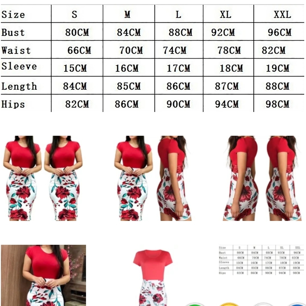 FLORAL SHORT SLEEVE O- NECK BODYCON MIDI DRESS - Picture 4 of 4